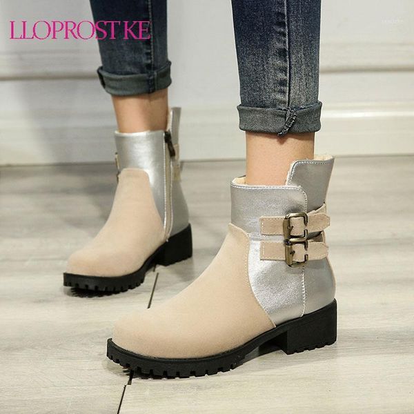 

boots lloprost ke warm fur women platform chunky heels flock boot woman female buckle zipper winter snow shoes ladies1, Black