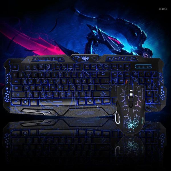 

keyboard mouse combos three color backlight wired game suit colorful luminous russian1