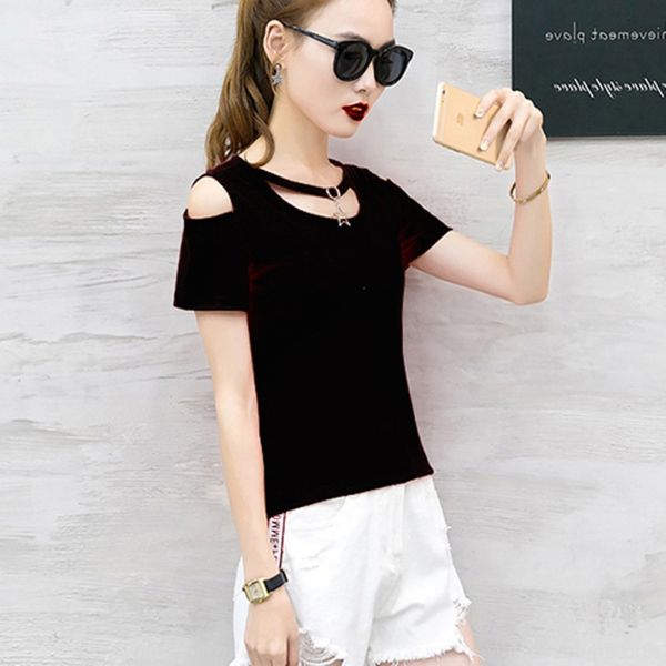 

mqnz9 2020 summer's new style careful machine t-shirt tight slim fit net coat t-shirt of red short sleeve sexyshoulder women ins supe, White