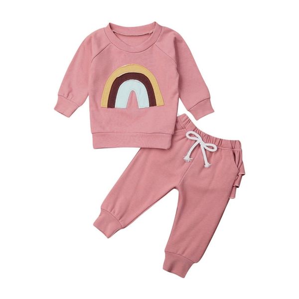

pudcoco newborn infant baby girl rainbow long sleeve hoodie ruffle leggings pants 2pcs fall winter outfits set clothes 0-3y y200803, White