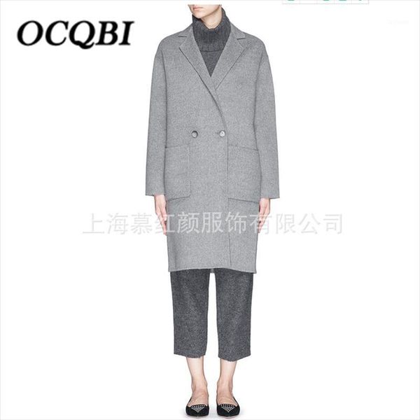 

winter plus size fashion double breasted loose cashmere coat elegant casual grey womens coats 20191, Black
