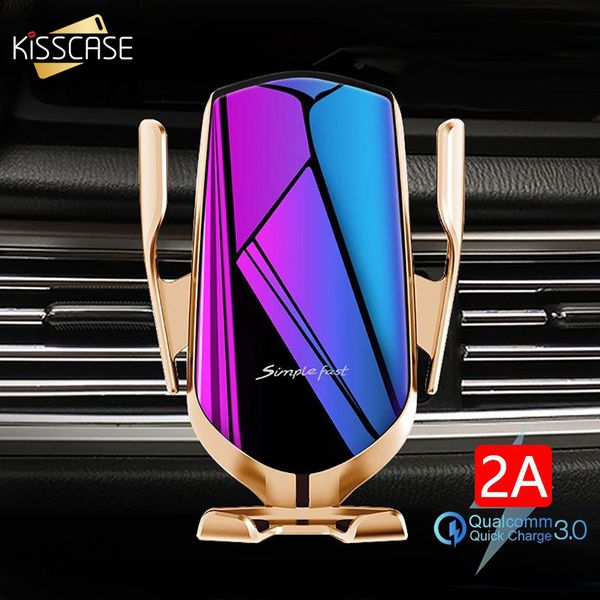 

kisscass automatic clamping wireless for iphone 12 11 samsung s20 xiaomi 10 infrared sensor car phone holder charger