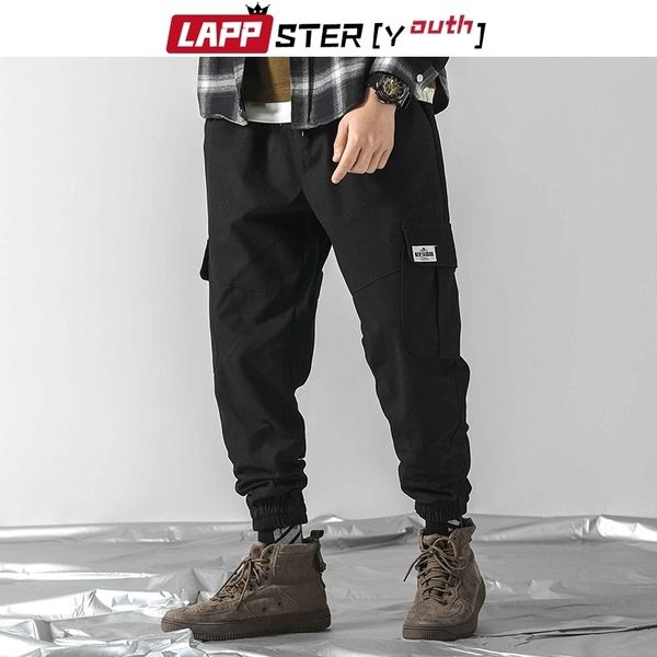 

lappster-youth men camo streetwear joggers pants mens overalls hip hop cargo pants baggy camouflage trousers sweatpants 201110, Black