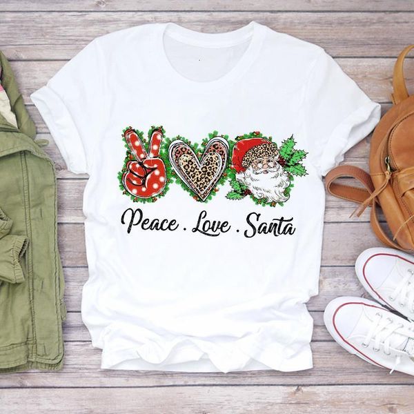 

women christmas santa clause festival clothing leopard holiday print lady t-shirts tshirt ladies graphic female tee t-shirt, White