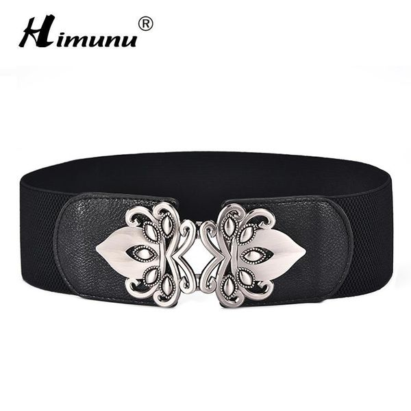 

[himunu] fashion brand cowskin belts for women elasticity band surface patent bow buckle female waistband wide 4 color girdle, Black;brown