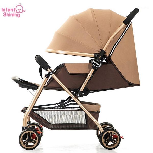 

strollers# infant shining four wheels stroller ultra-space and ultra-light portable folding two-way push sitting reclining car1