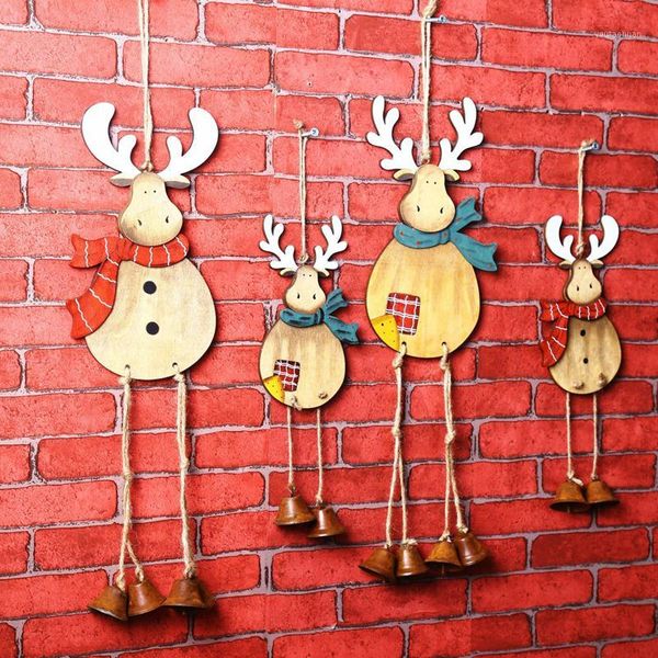 

christmas decorations 2pcs deer bells hanging ornaments wind chimes tree color hand-painted wooden decoration #lt17011