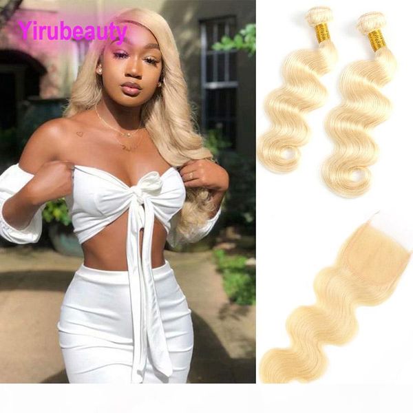 

brazilian virgin hair 2 bundles with 4x4 lace closure middle three part 613 blonde body wave hair extensions with closure blonde, Black;brown