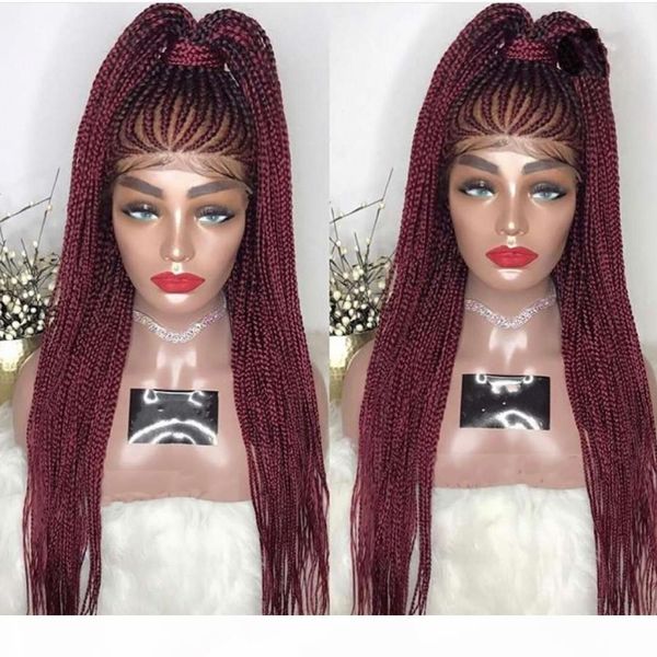 

burgundy new braided wigs with baby hair long braids lace wigs glueless synthetic lace front wigs for black women heat resistant
