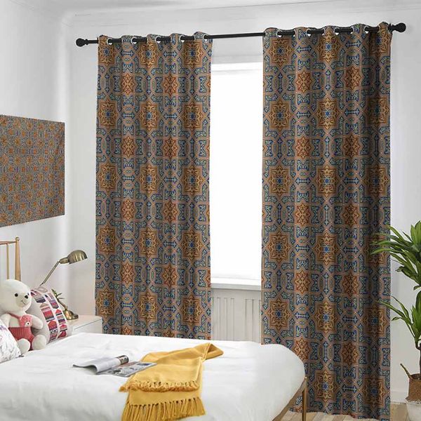 

thermal insulated room darkening window shade traditional arabic design tile with geometric floral motifs curly details curtain