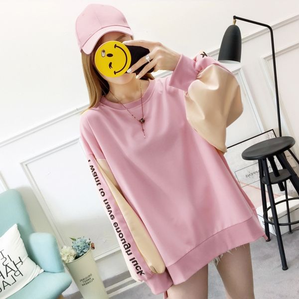 

2019 korean version of fishscale color matching student print thin round neck sweater pullover pullover for women ttdkn, Black