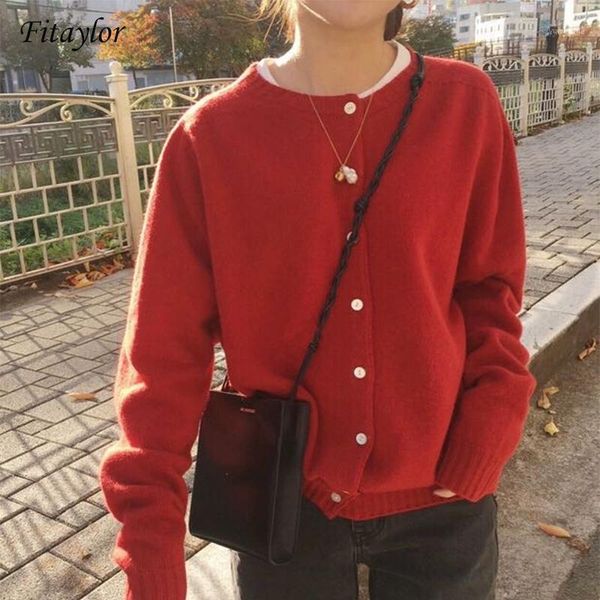 

fitaylor new spring women cardigans casual female o-neck single breasted loose short sweater ladies knitted outwear1, White