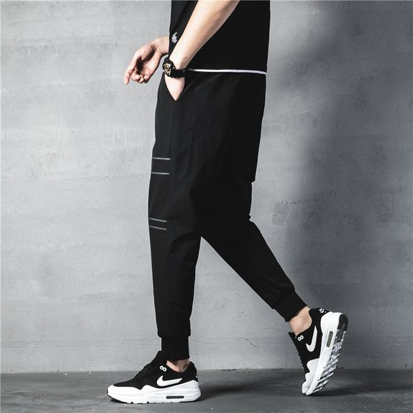 

2020 spring new sports men's loose legged small foot harem rope show thin casual pants, Black