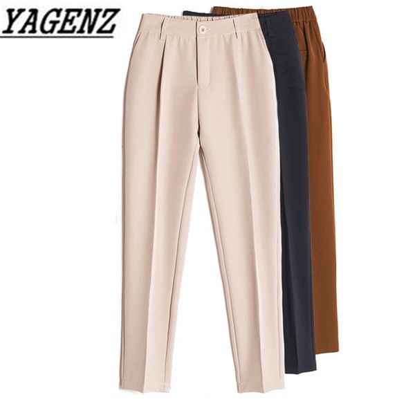 

women's casual harem pants spring summer fashion loose ankle-length trousers female classic high elastic waist black camel beige t20010, Black;white