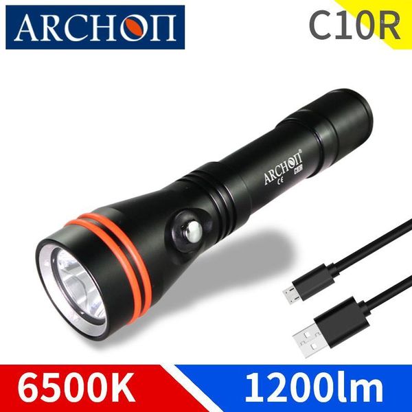 

flashlights torches archon c10r diving usb charging dive torch 1200 lumen cree led chip underwater light 100m built-in 186501