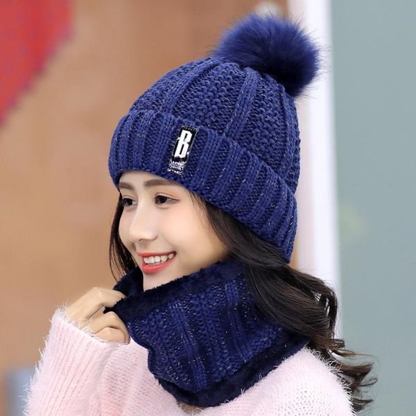 

beanie/skull caps brand winter knitted beanies thick warm for women letter outdoor driving sets, Blue;gray