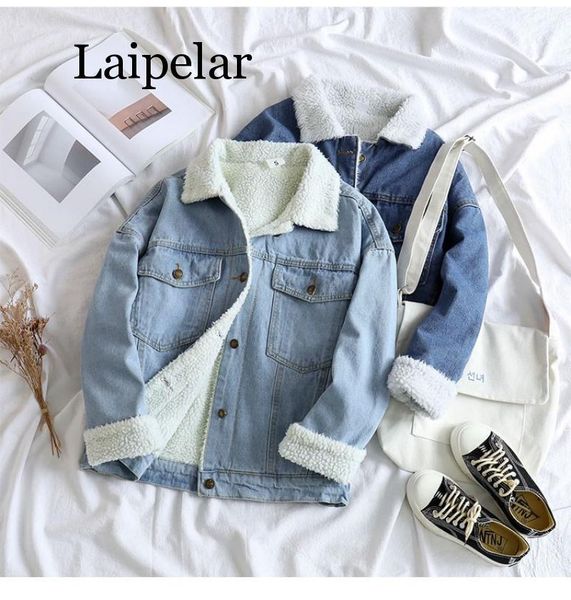 

women's jackets laipelar spring fur jean denim jacket women winter front button flap pockets blue bomber coat, Black;brown