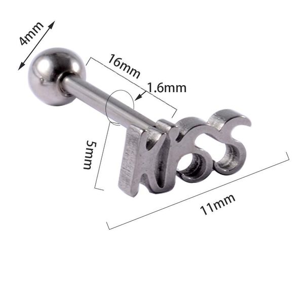 1pc cerrahi çelik öpücük harf dil halkaları punk tarzı hipoalerjenik piercing barbells gövde takılar 14g