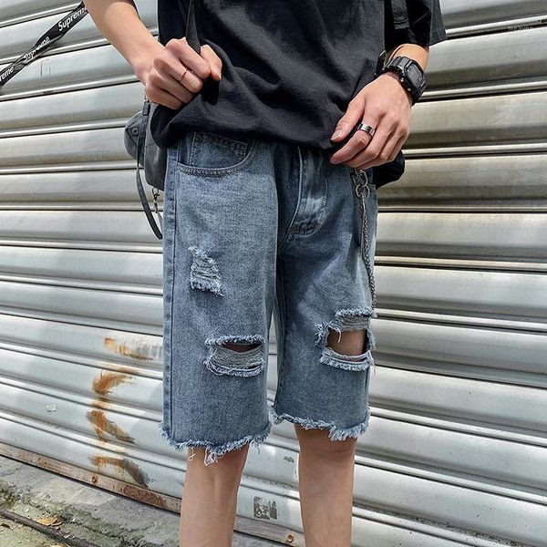 

summer new jeans men fashion straight casual denim five pants man streetwear trend wild hip hop loose denim shorts male clothes1, Blue