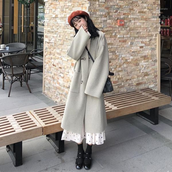 

wool coat women mid-long autumn winter 2020 women's popular temperament cashmere coat casual new korean woolen female q1211, Black