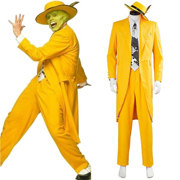 

the mask jim carrey yellow suit cosplay costume, Black