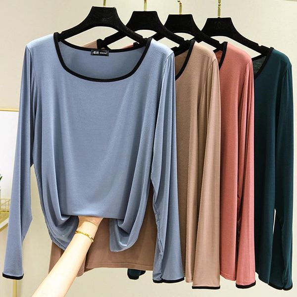

2020 autumn new style korean-style loose modal crew neck long sleeve base shirt women's leisure t-shirt underwear, White
