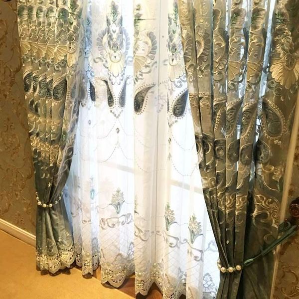 

curtain & drapes european living room empty embroidered flannel curtains high-grade balcony french window screen