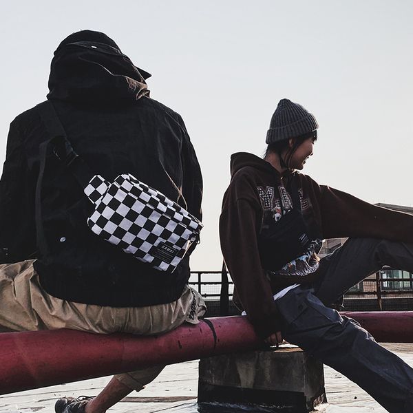 

новый мужской холст плед талии сумка лето streetwear мода fanny pack мужчины hip hop crossbody плечо комод сумка мини банан сумка c1005