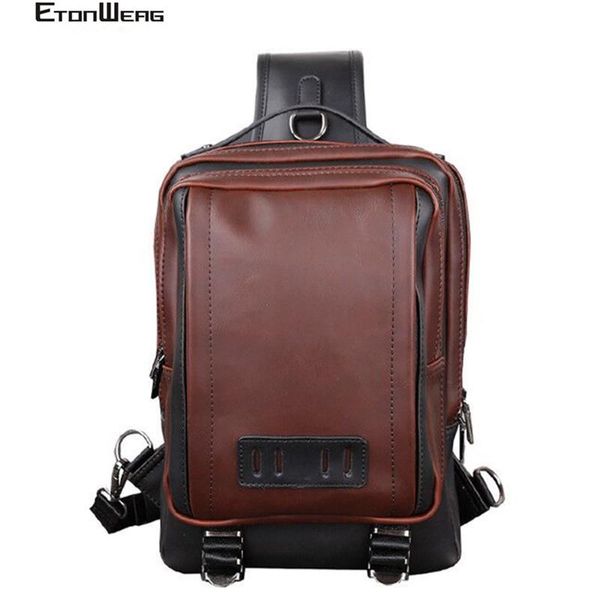 

men's vintage chest bag crazy horse pu leather man messenger bag business office shoulder casual solid crossbody bags male