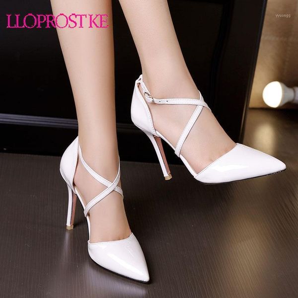 

dress shoes lloprost ke size 30-47 2021 fashion high heels ladies pointed toe pu patent leather summer women pumps footwear1, Black