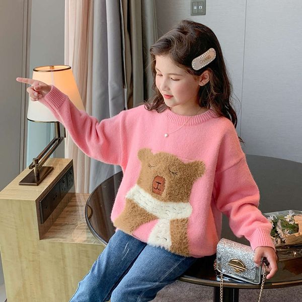 

mink cashmere for girls wear 2020 new korean autumn and winter children's sweater, Blue