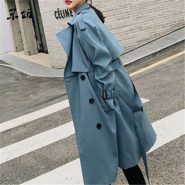 

windbreaker female 2020 spring autumn new korean leisure chic loose ladies harbor wind long trench coat for women x509 blue1, Tan;black