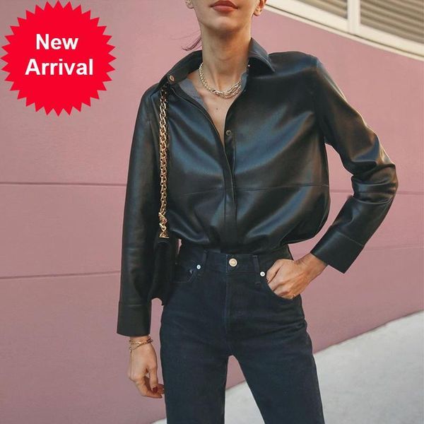 

2021 new spring fall new women's soft long leather jacket streetwear female plutonium shirt cool black luxury s iwod, White
