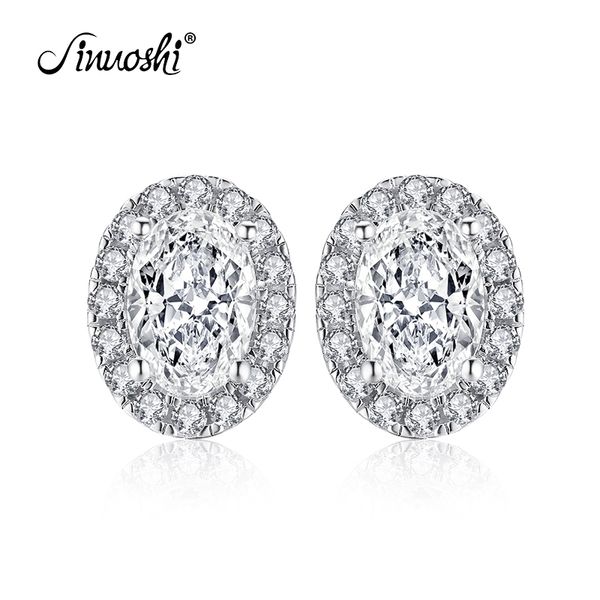 

ainuoshi 925 sterling silver oval cut 7x10mm cz halo stud earrings 2.5ct silver stud earring for women wedding party jewelry y200106, Golden;silver
