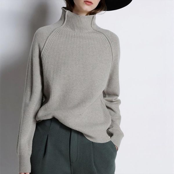 

new arrival autumn winter cashmere sweater women high collar thickened pullover loose sweater knitted wool shirt female jumper, White;black