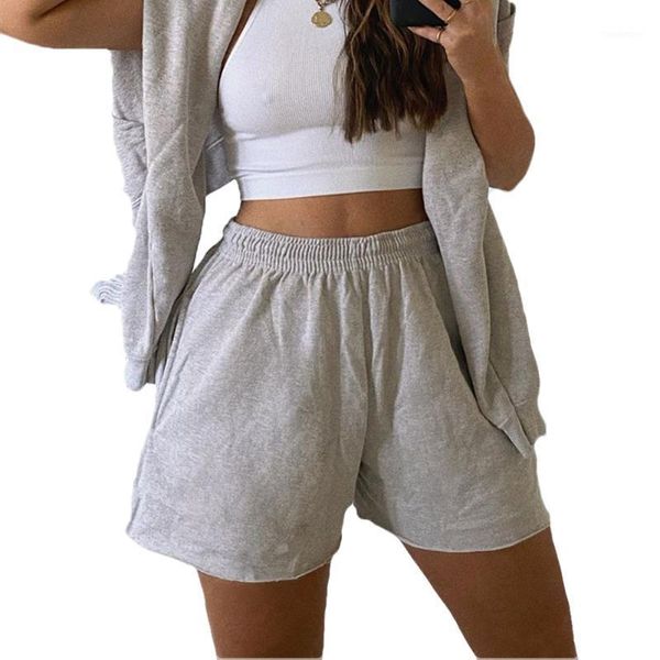 

women shorts 2020 summer casual sport elastic waist shorts fashion solid woman loose1, White;black