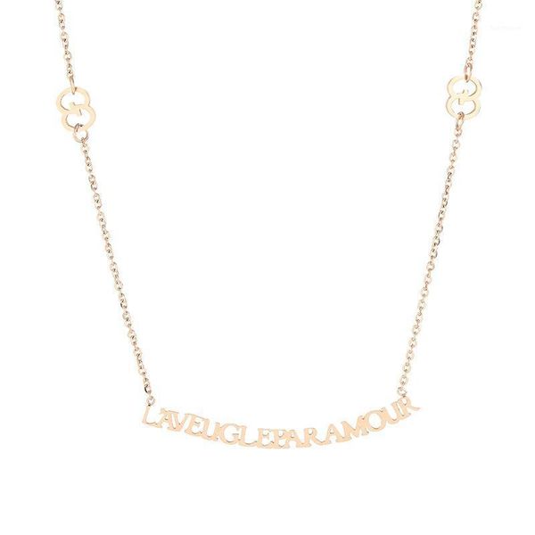 

jioromy romantic necklace for women jewelry titanium steel smile letters l aveugle par amour pendant necklaces female gift1, Golden;silver