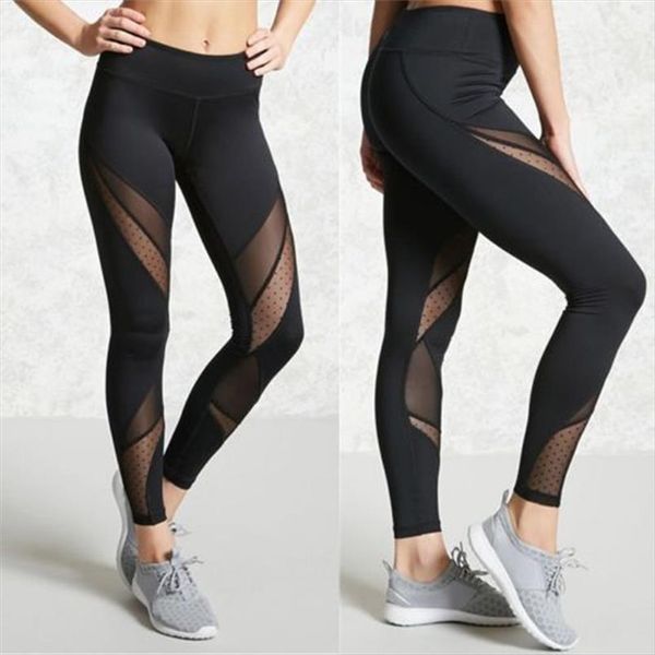 

black new fashion mesh patchwork leggings school exercise women leggins female elastic pant women fitness leggings