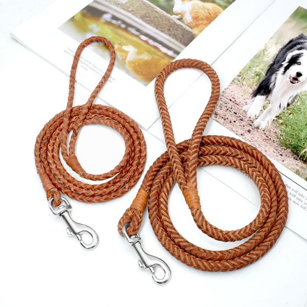 

dog leash rolled round leather braided lead leashes for small medium dogs walking running traini sqccoc