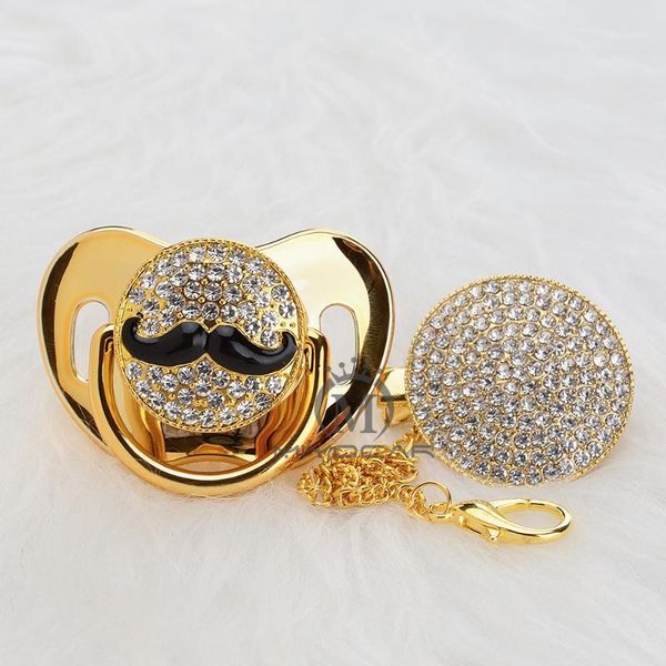 

pacifier holders&clips# miyocar bling gold silver moustache and clip unique design for baby sgs certificate safe amou1