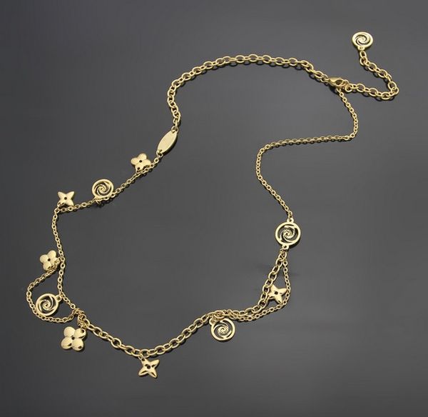 

fashion long sweater titanium steel necklace flower double chain necklace ladies foreign trade multiple accessories chain necklace, Silver
