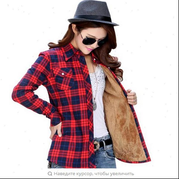 

2021 new velvet loch warm womens plaid shirt cotton sleeve blouse shirt blusa feminina womens camisas womens ladies casual, White