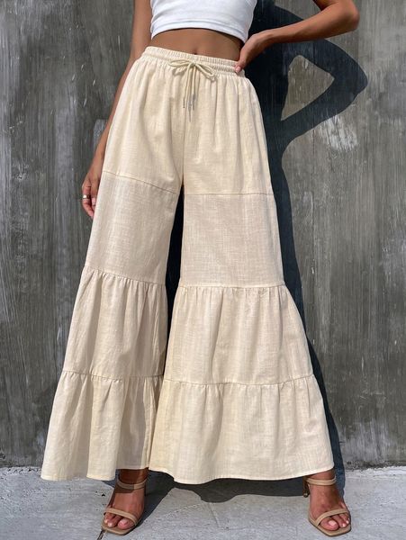 

ruffle hem drawstring waist pants m5vq#, Black;white