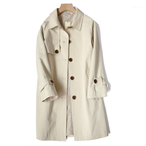 

women's trench coats 2021 elegant long coat women vd1350 japanese casual single-breasted beige dark blue clothes spring coat1, Tan;black