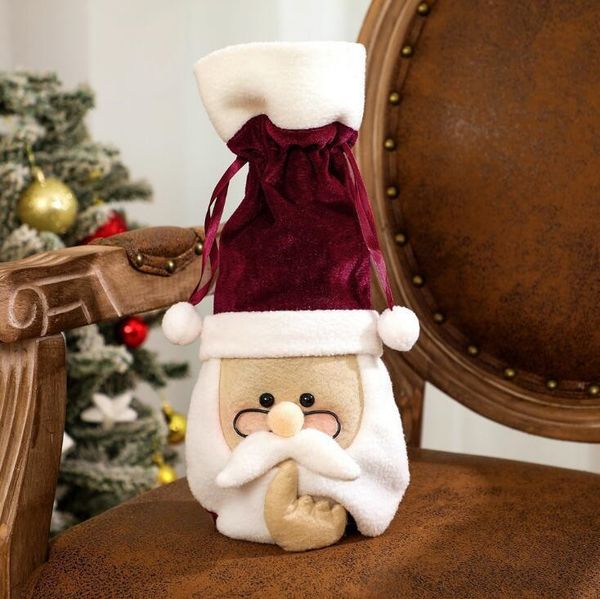 

a-christmas cover glasses santa set cute velvet wine bottle bags sets xmas party decoration festive supplies owc2439