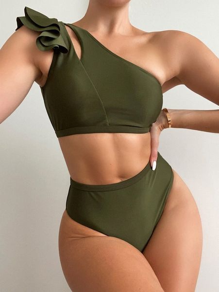 

one shoulder high waisted bikini swimsuit v4id#, White;black