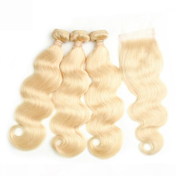

selling #613 blond human hair bundle lace closure 8a mink brazilian hair 3 bundles body wave with lace cloaure bundles with closure, Black;brown