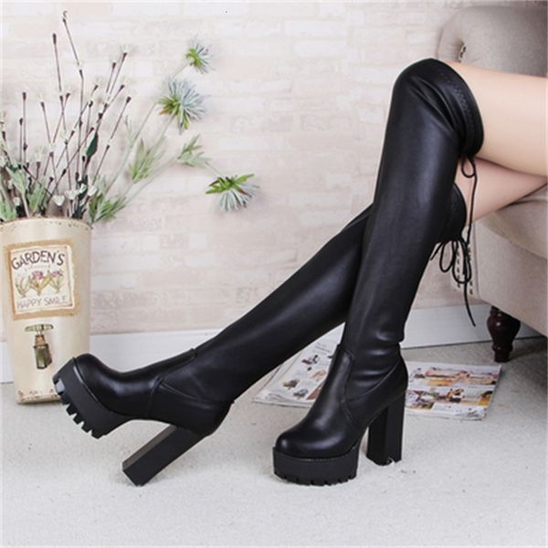 

new 2021 autumn leather on the knee female thigh high mujer black boots ku5e