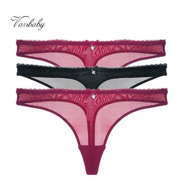 

varsbaby thong transparent underwear solid see-through briefs low-rise g-string s-2xl panties 3pcs/lots1, Black;pink
