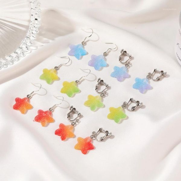 

cute gradient candy color star earrings colorful cartoon resin earring jewelry for women most countries 20201, Golden;silver
